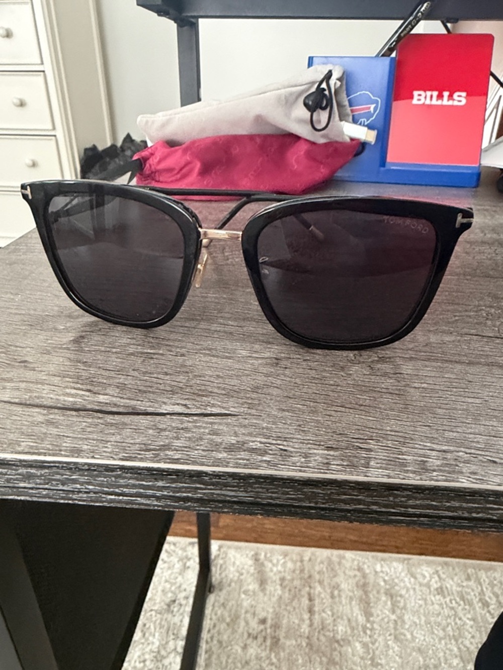 Tom Ford Black Sunglasses with Gold Accents